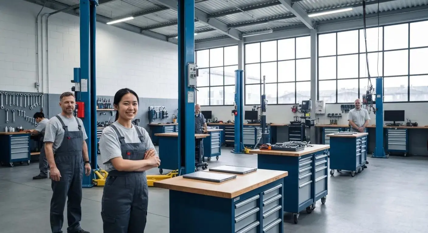 Modern mechanic workshop with advanced equipment and friendly staff